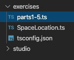 VSCode file tree for the TypeScript exercises.