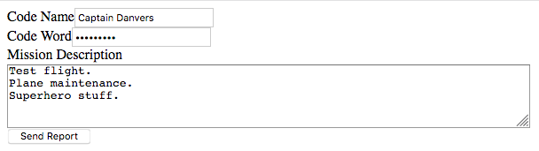 Form with Code Name, Code Word, and Description field. All fields have values.