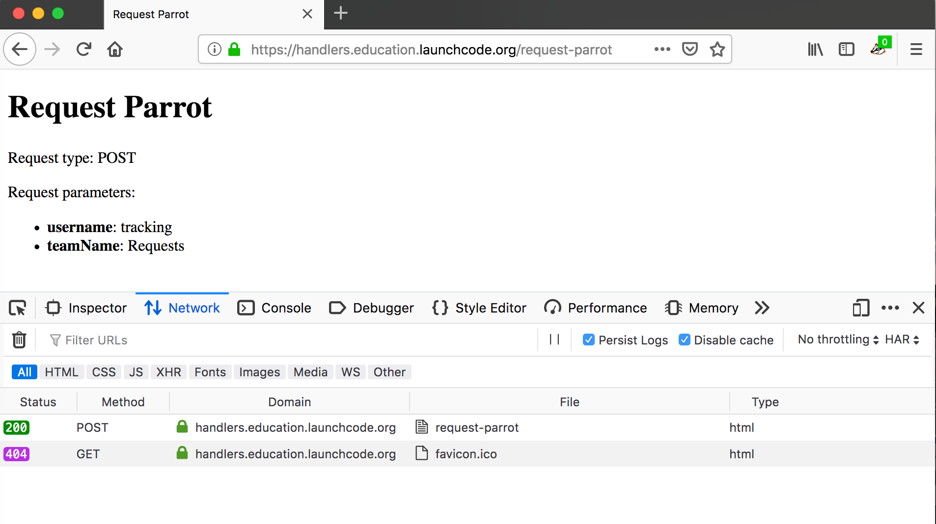 Web page showing submitted values and the entries in network tab.