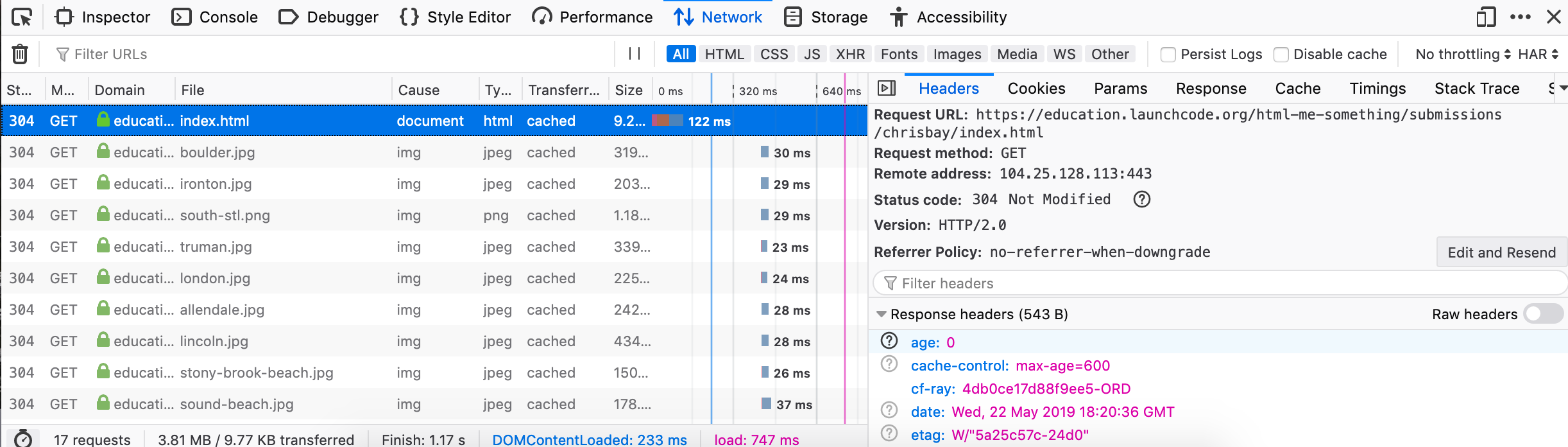 The details of an HTTP request, viewed in the Network pane.