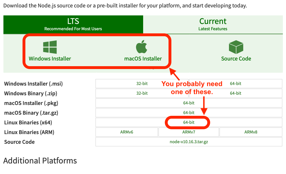 Image of Node download screen.