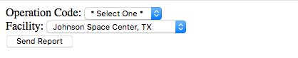 Web form showing select inputs for Operation Code and Facility.